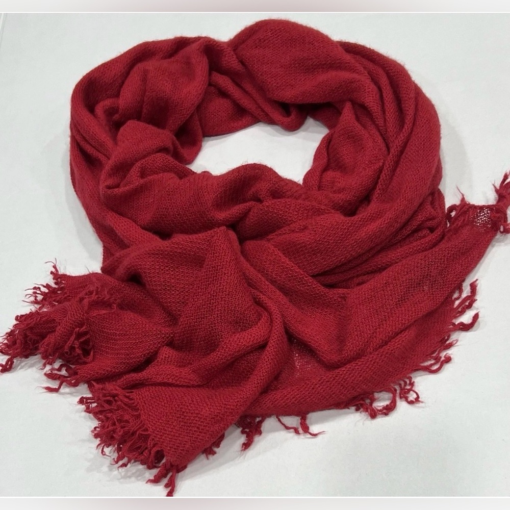 Agnes B Paris Wool Alpaca Scarf Red Fringe Winter Christmas